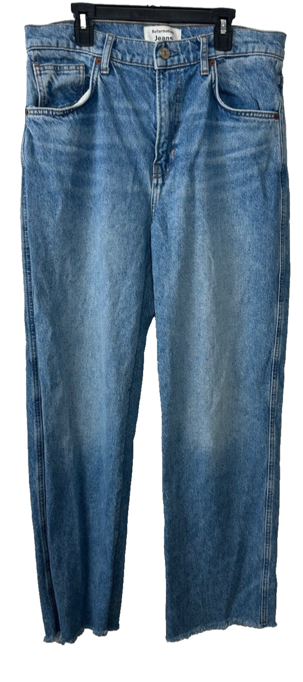 Reformation Women’s 29 Val 90’s Mid Rise Straight Jeans Raw Hem Boho comfort C27